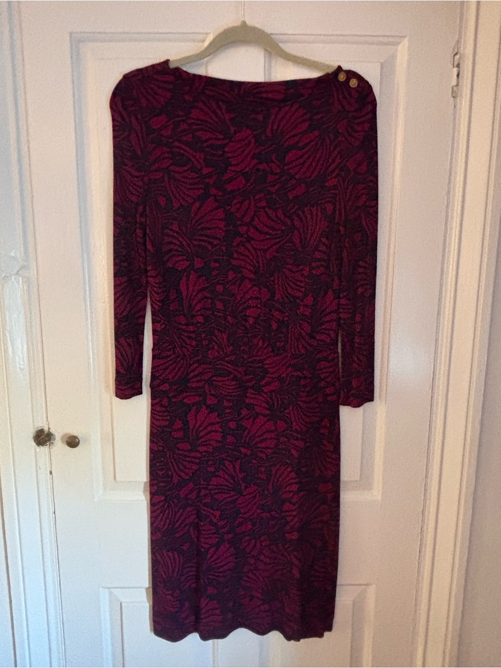 Tory Burch Etta Burgundy and Navy Floral Long-Sleeve Sheath Dress - Picture 3 of 5